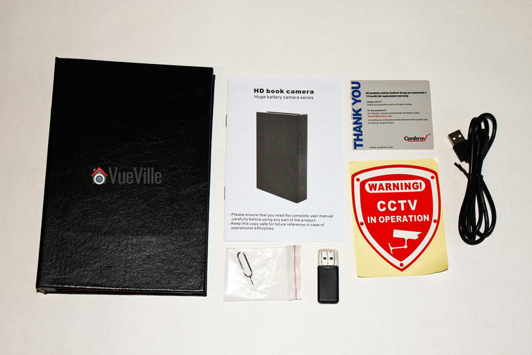 Review - Conbrov DV9 1080P Portable Hidden Spy Camera Book - Box Contents
