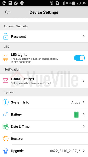 Reolink Argus Review - Mobile App - Settings Part2 - VueVille
