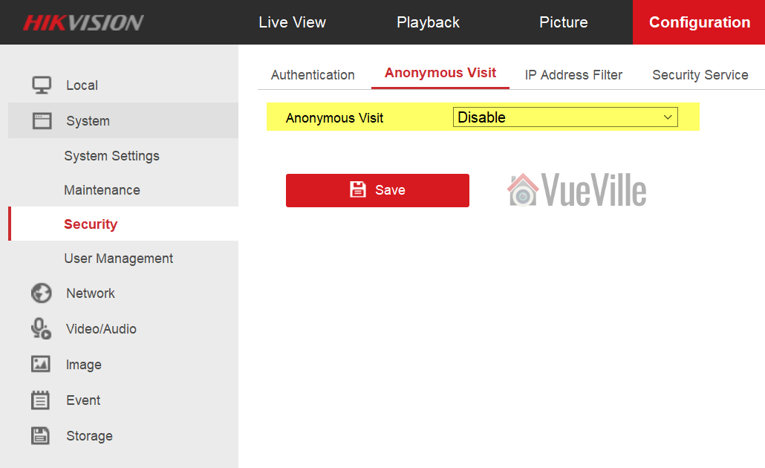 Hikvision - Disable anonymous visit - VueVille