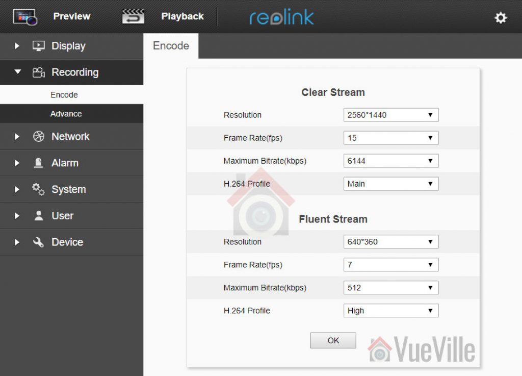 Review - Reolink RLC-422 - Web Admin Encode - VueVille