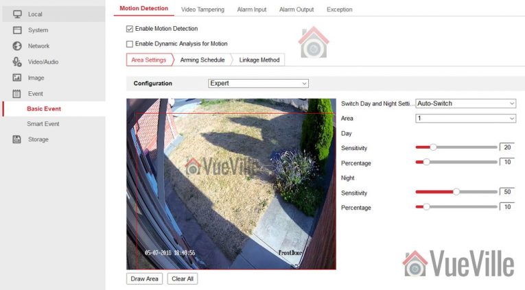 Hikvision Motion Detection Setup - Basic Event - Expert mode - VueVille