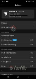 Review - Reolink RLC-824A - Mobile App Camera Settings - VueVille